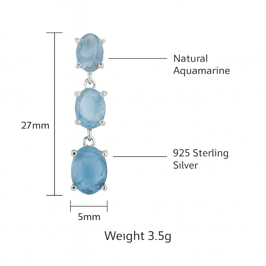Raw Aquamarine Drop Earrings in 925 Sterling Silver
