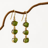 Triple Raw Peridot Drop Earrings – Handmade in Gold Vermeil
