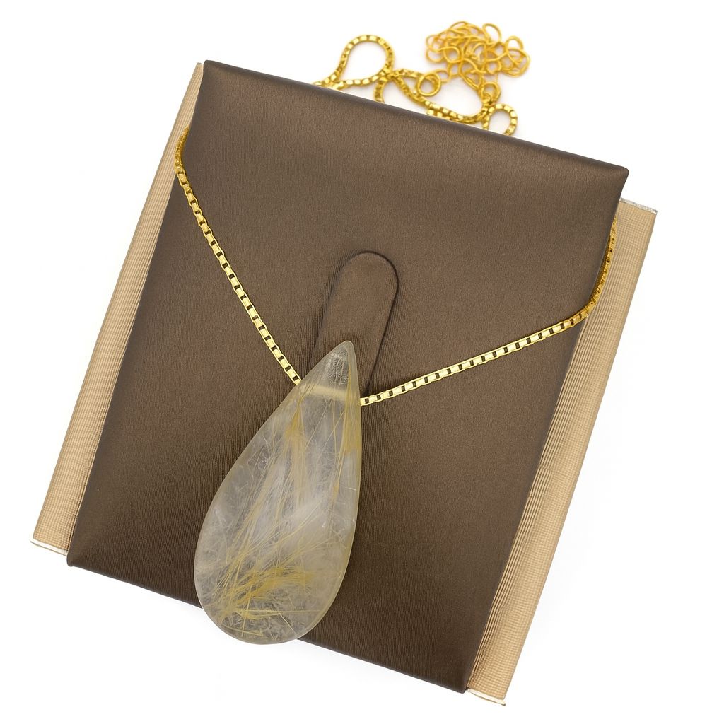 Rutilated Quartz Teardrop Pendant in 18K Gold Vermeil – Natural Healing Crystal Necklace