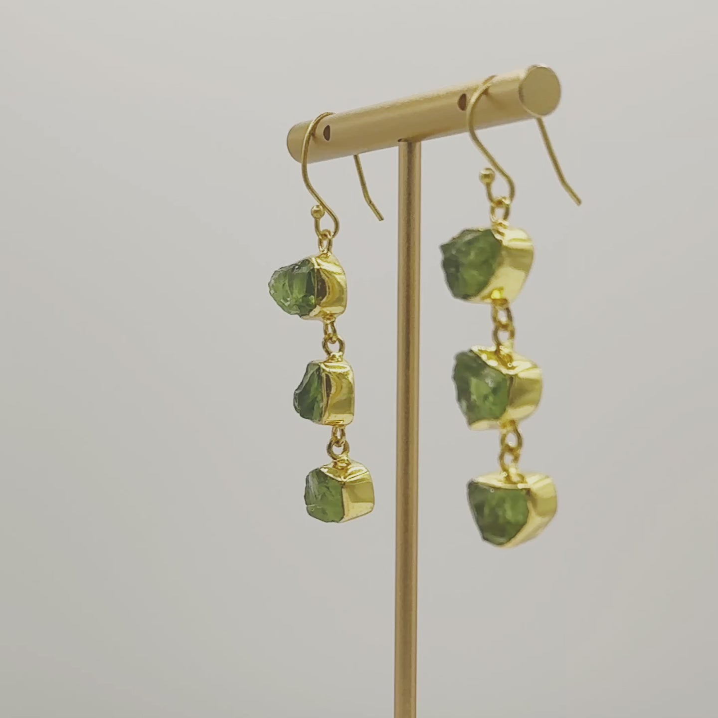 Triple Raw Peridot Drop Earrings – Handmade in Gold Vermeil